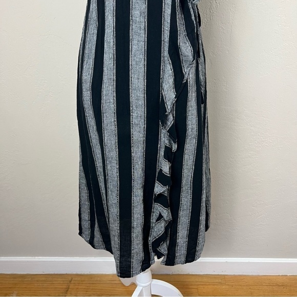 Rails Ariel Faux Wrap Dress Black‎ Silver Thompson Stripe Linen Blend Size Small - Picture 3 of 15